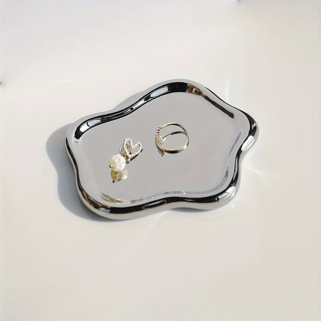 1Pv Ceramic Jewelry Tray, Cloud Shape Trinket Dish Vanity Organizer Tray for Jewelry, Ring Trinket Dish, Key Tray Jewelry Holder