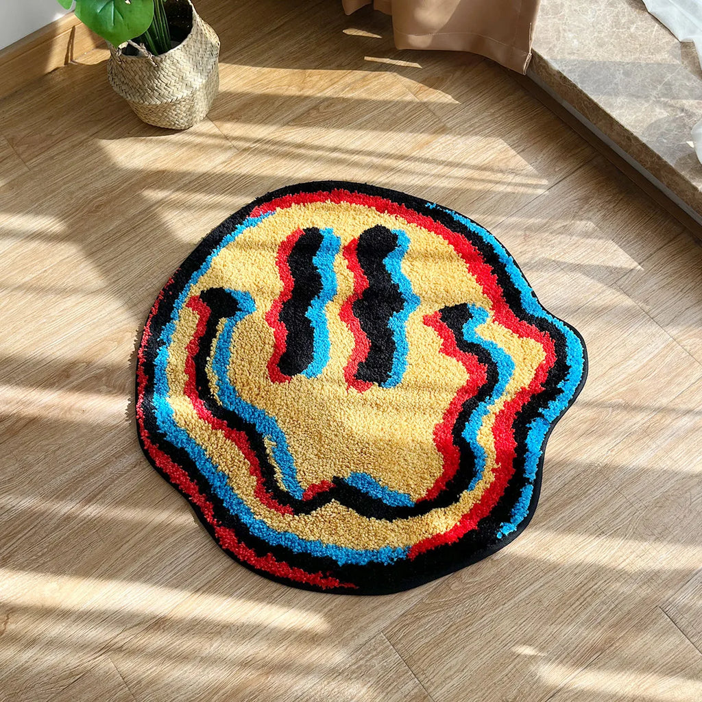 Einzigartigerr Trippy Smiley Teppich / Getuftetes Retro-Design, Rutschfest und Superweich