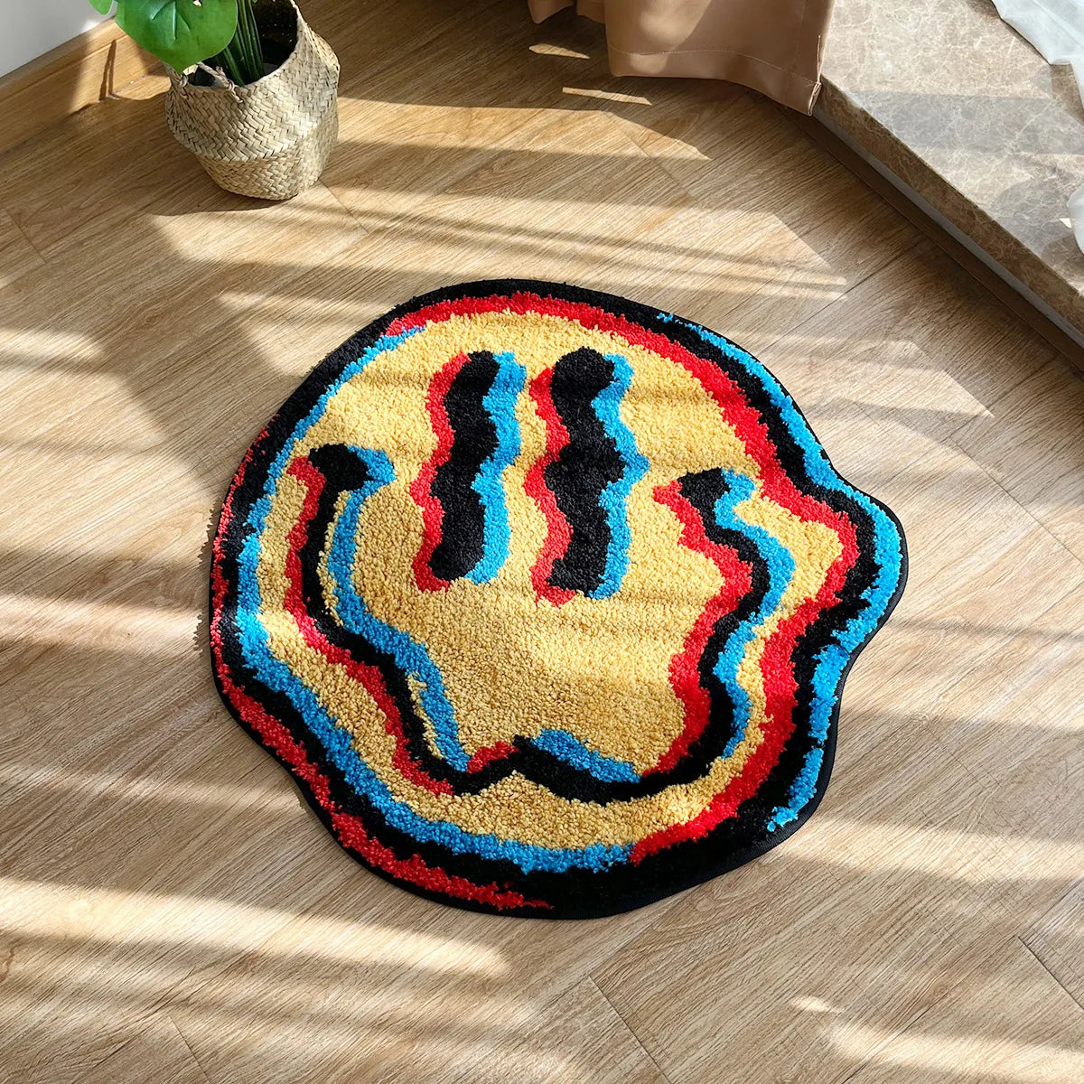 Einzigartigerr Trippy Smiley Teppich / Getuftetes Retro-Design, Rutschfest und Superweich