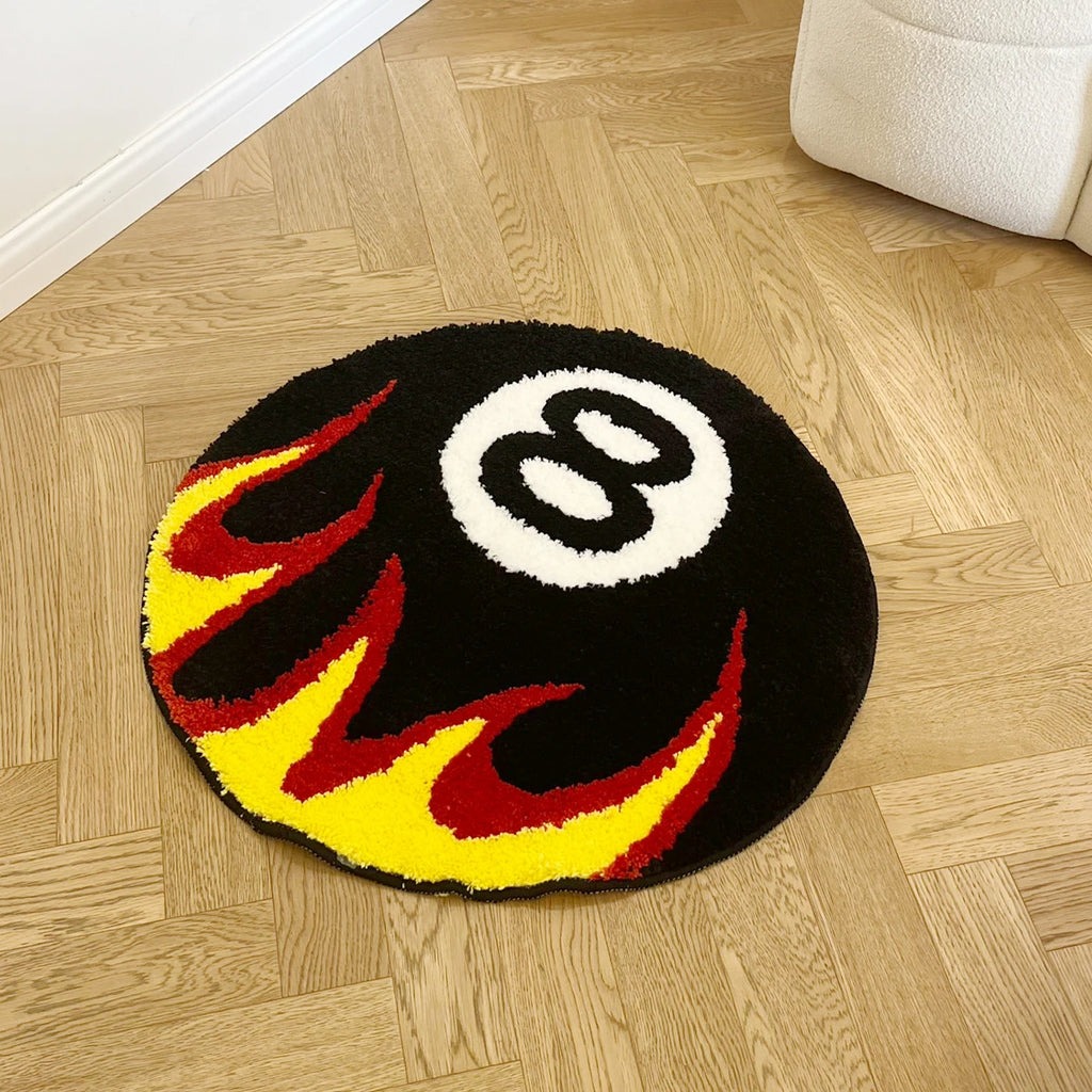 8 Ball Flammen Teppich Weich und Rutschfest
