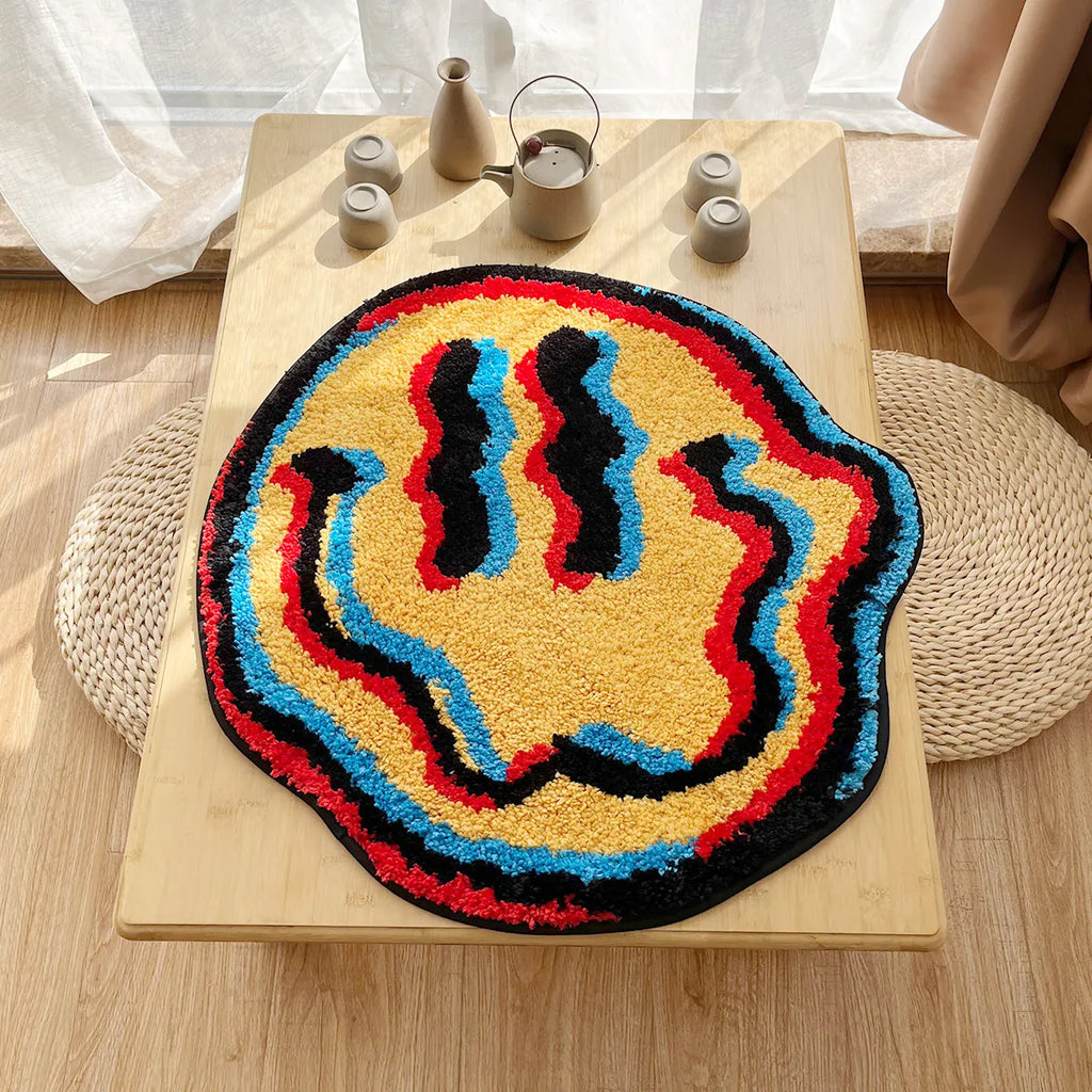 Einzigartigerr Trippy Smiley Teppich / Getuftetes Retro-Design, Rutschfest und Superweich