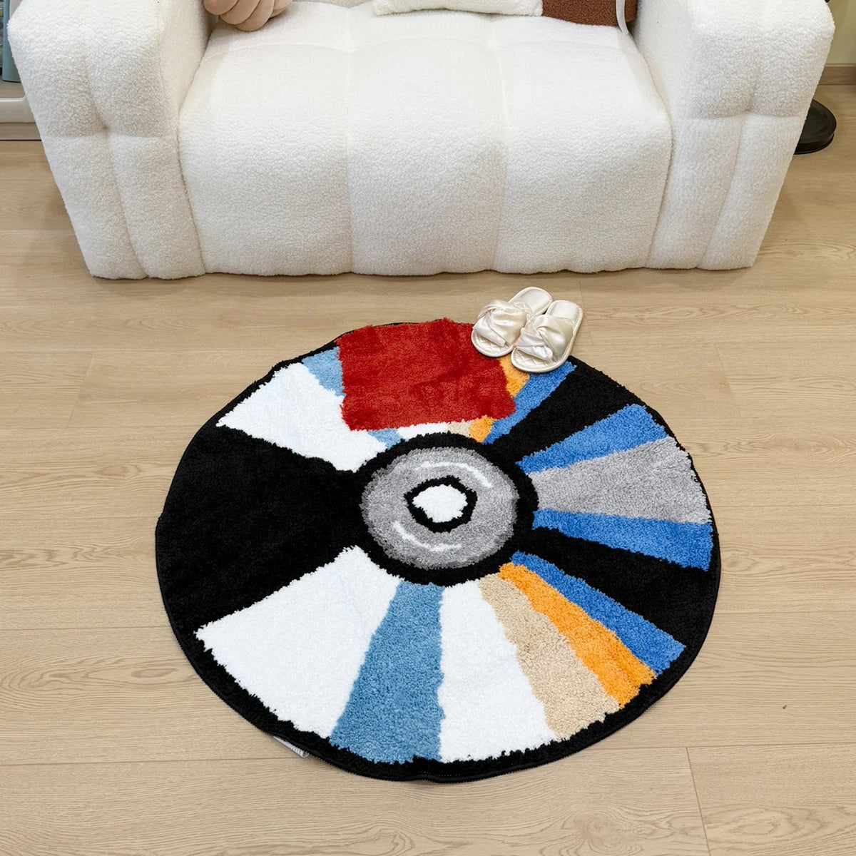 Runder CD Design Teppich Weich Rutschfest Moderner Wohn Teppich
