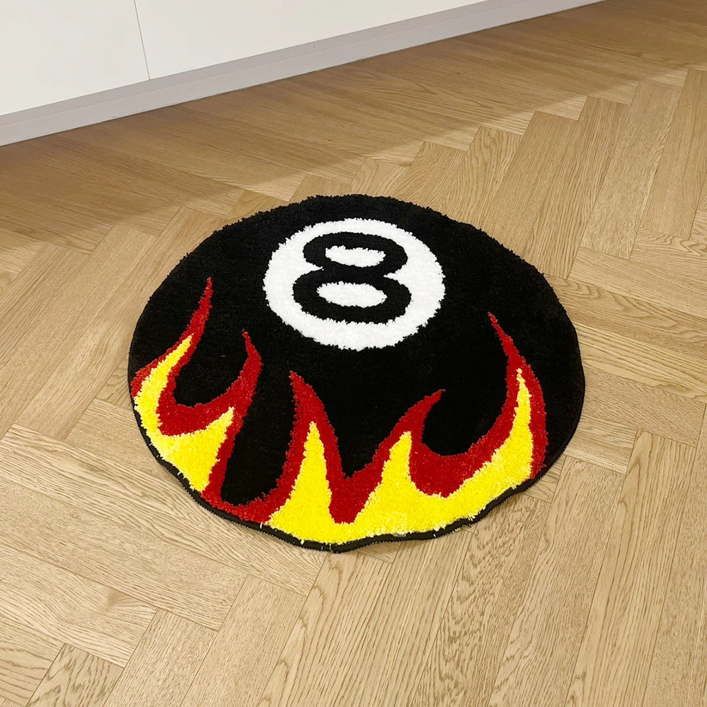 8 Ball Flammen Teppich Weich und Rutschfest